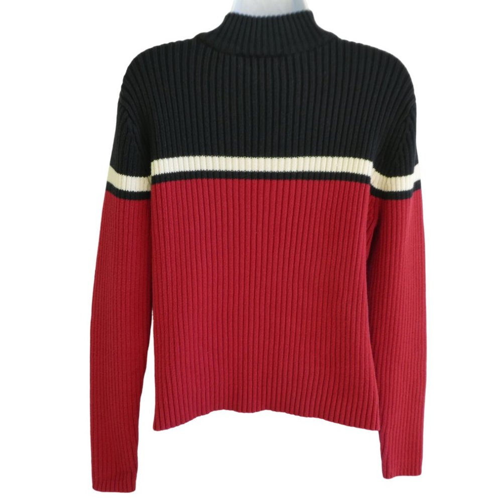 Vintage Cotton Knit Sweater Red White Blue Patriotic St Johns Bay Quarter Zip L - Picture 3 of 6